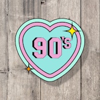 a heart shaped sticker with the word 90's on it