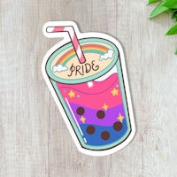 a sticker with a rainbow drink and a straw