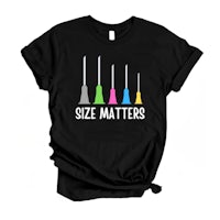 a black t - shirt that says size matters