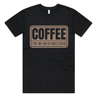 a black t - shirt that says coffee