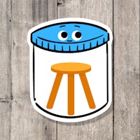 a sticker of a blue jar with a stool on it