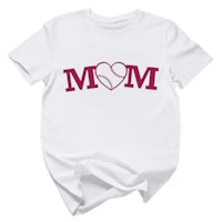 a white t - shirt with the word mom on it