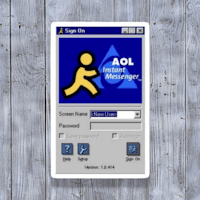 aol sign in screen on a wooden wall