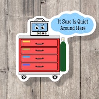 a cartoon image of a medical cabinet with a computer on it