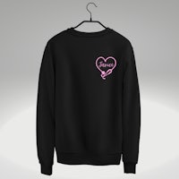 a black sweatshirt with a pink heart on it