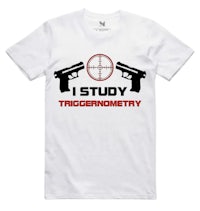 a white t - shirt that says i study trigonometry