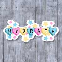 a sticker with the word hydrate on it