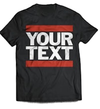 a black and red t - shirt that says your text