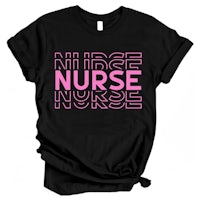 a black t - shirt that says nurse nurse in pink