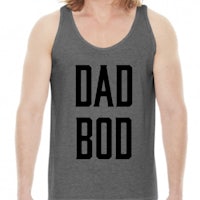 a man wearing a tank top that says dad bod