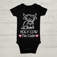 a baby bodysuit that says holy cow i'm cute