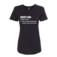 a black t - shirt that says hockey mom