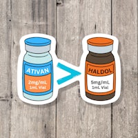 a sticker with a bottle of haldol and a bottle of haldol