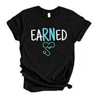 a black t - shirt with the word earned on it
