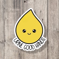 a yellow drop with the words'urine good hands'on it