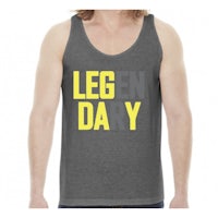 a man wearing a tank top that says legend in dairy