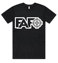 a black t - shirt with the word fao on it