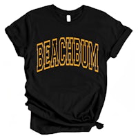 a black t - shirt with the word beachum on it