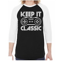 a man wearing a t - shirt that says keep it classic