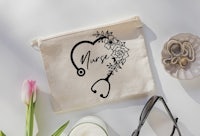 a nurse bag with flowers and a stethoscope
