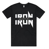 a black t - shirt that says iron sharper run