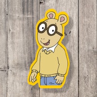 a sticker with a cartoon character on it