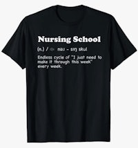 a black t - shirt that says nursing school