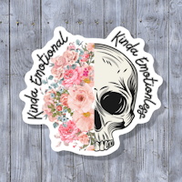 a sticker with a skull and flowers on it