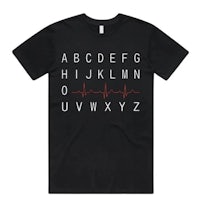a black t - shirt with a red heartbeat on it