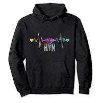 a black hoodie with the word rn on it