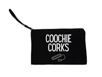 a black pouch with the words coochie corks on it