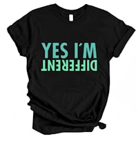 a black t - shirt that says i'm say deferent